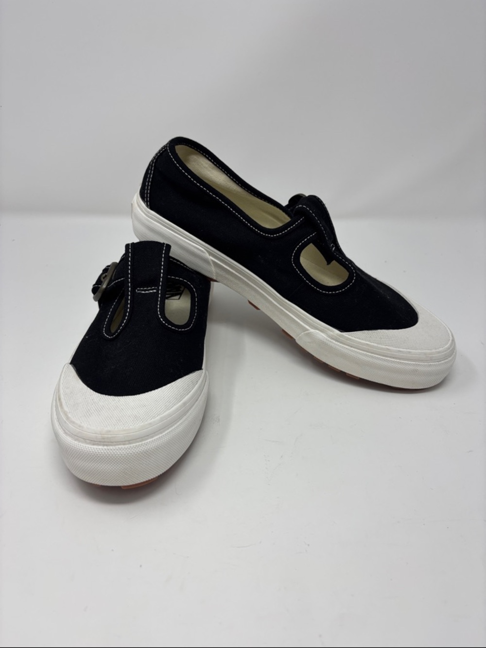 Vans | 8.5 Black Canvas Mary Jane Sneakers with White Toe Cap